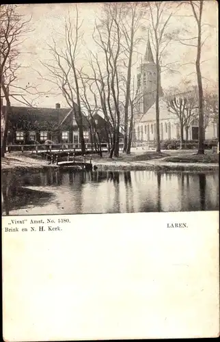 Ak Laren Nordholland Niederlande, Brink en N. H. Kerk