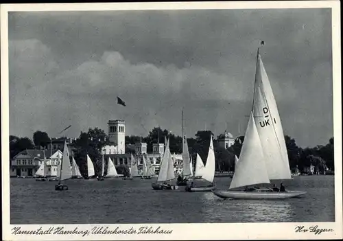 Ak Hamburg Nord Uhlenhorst, Uhlenhorster Fährhaus, Segelboote