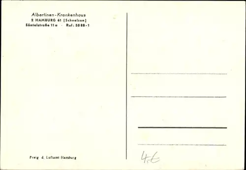 Ak Hamburg Eimsbüttel Schnelsen, Albertinen Krankenhaus, Süntelstraße 11a, Fliegeraufnahme