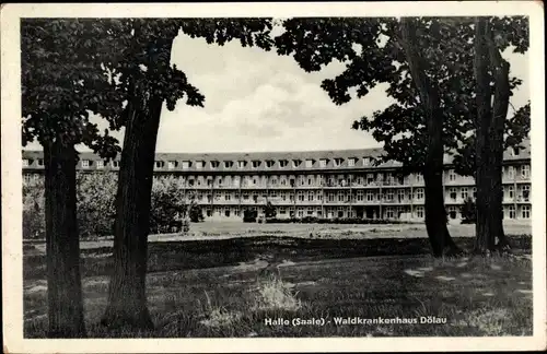 Ak Dölau Halle an der Saale, Blick auf das Waldkrankenhaus Dölau, Fenster, Spazierweg