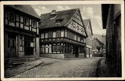 Ak Stolberg im Harz, Gastwirtschaft Kupfer, Fachwerkhäuser, Straßenpartie
