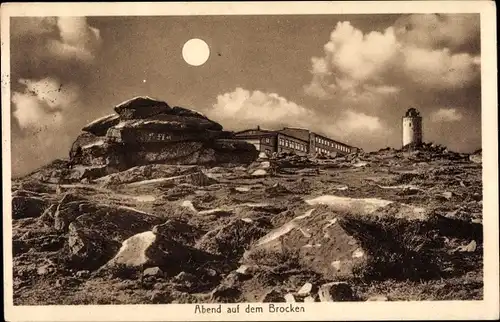 Ak Brocken Nationalpark Harz, Abend auf dem Brocken, Mondschein, Vollmond