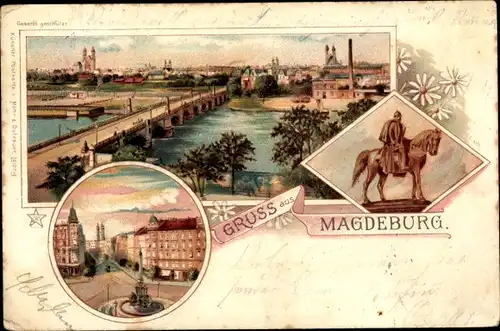 Litho Magdeburg an der Elbe, Ebertbrücke, Platz