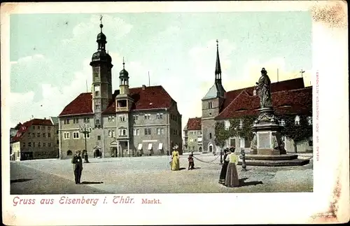 Ak Eisenberg in Thüringen, Markt, Denkmal