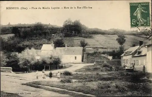 Ak Bonneuil Oise, Place du Moulin Layoite, Mare de la Rue d'en Bas