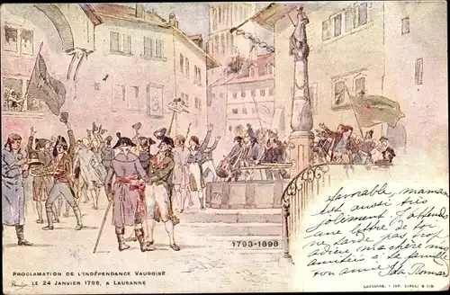 Künstler Ak Lausanne Kanton Waadt, Proclamation de l'Independance Vaudoise le 24 Janvier 1798