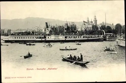 Ak Zürich Stadt Schweiz, Teilansicht mit Dampfer Helvetia