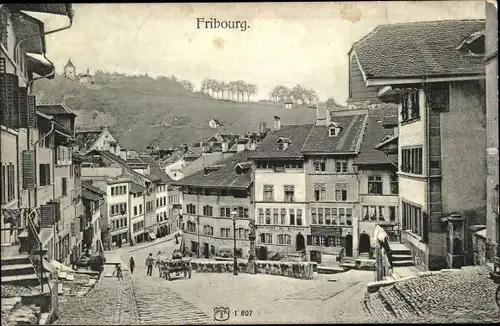 Ak Fribourg Freiburg Stadt Schweiz, Straßenpartie