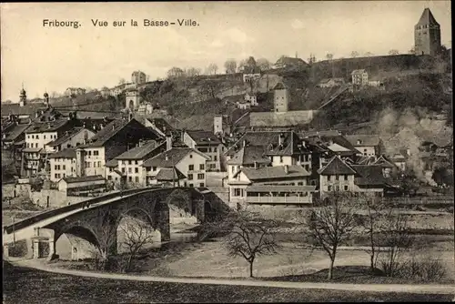 Ak Fribourg Freiburg Stadt Schweiz, Basse-Ville, Brücke
