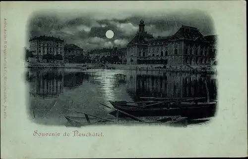 Mondschein Ak Neuchâtel Neuenburg Stadt, Teilansicht