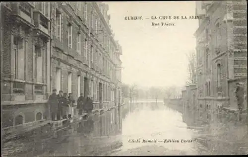 Ak Elbeuf Seine Maritime, La crue de la Seine, Rue Thiers