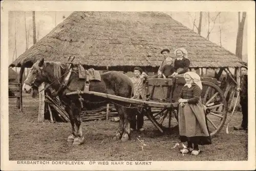 Ak Flämisch Brabant, Brabantsch Dorpsleven, op Weg naar de Markt