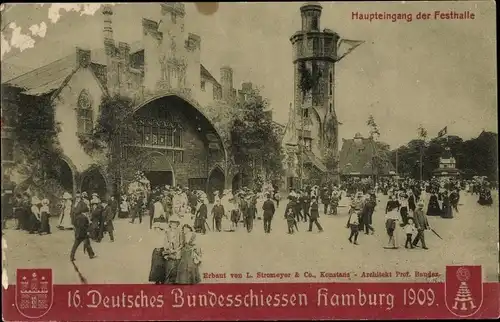 Ak Hamburg, 16. Deutsches Bundesschießen 1909, Festhalle, Haupteingang