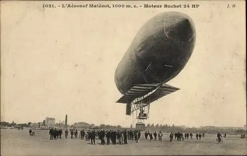 Ak L'Aeronef Malécot, französisches Luftschiff