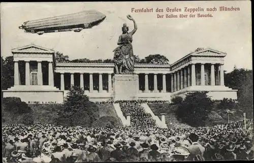 Ak München, Bavaria, Ruhmeshalle, Fernfahrt des Grafen Zeppelin, Schaulustige