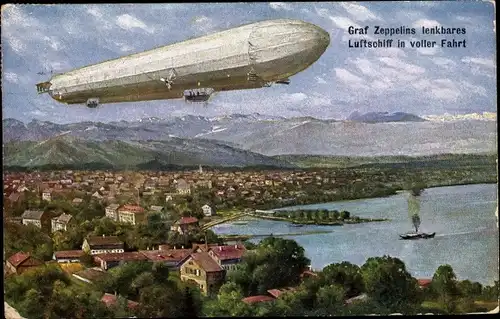 Ak Graf Zeppelins lenkbares Luftschiff in voller Fahrt