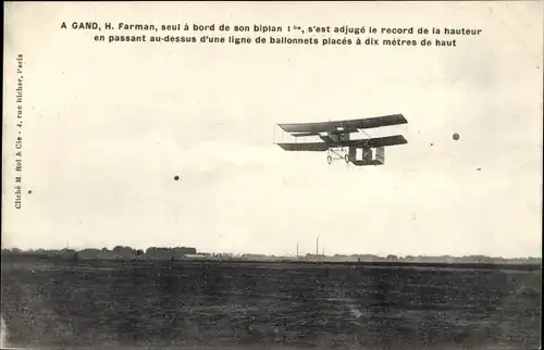 Ak Aviation, A. Gand, H. Farman, biplan, le record de la hauteur, ballonnets