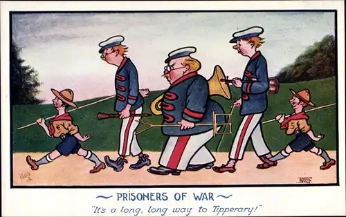 Künstler Ak Prisoners of War, It's a long long way to Tipperary, Kinder spielen Soldaten
