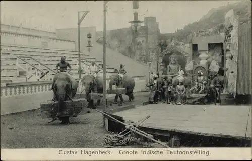Ak Gustav Hagenbeck, Groote indische Tentoonstelling, Arbeitselefanten
