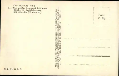 Ak Nürburgring, Rennstrecke mit Blick auf die hohe Acht, Rennwagen