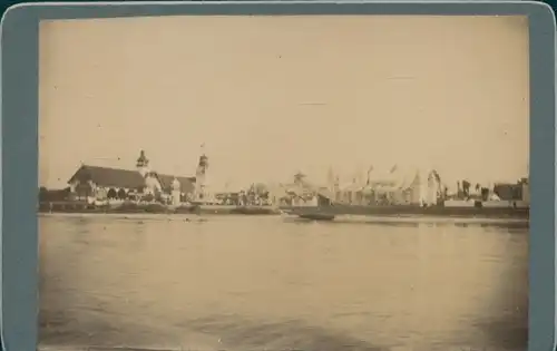 Foto Düsseldorf am Rhein, Industrie und Gewerbeausstellung 1902 vom Boot aus gesehen