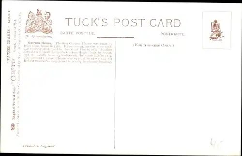 Künstler Ak London England, The Custom House, Father Thames, Tuck 7514
