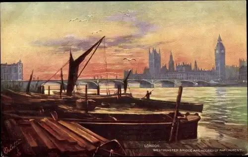 Künstler Ak London City England, Westminster Bridge, Houses of Parliament, Tuck 7227
