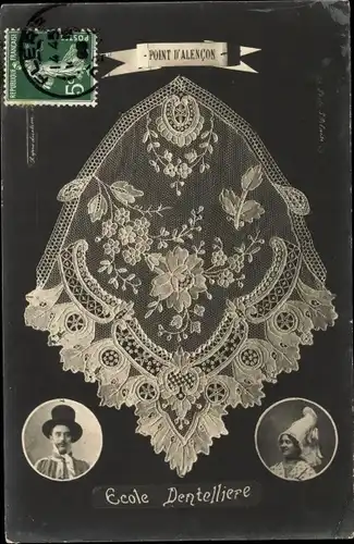 Ak Point d'Alencon, Ecole Dentelliere, Tracht, Klöppelwerk