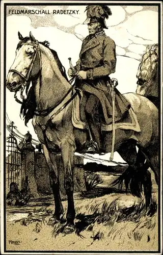 Künstler Ak Roubal, Feldmarschall Radetzky, Portrait auf einem Pferd