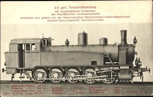 Ak Deutsche Eisenbahn, 5/5 Tenderlokomotive, Dampflok 101, Hanomag