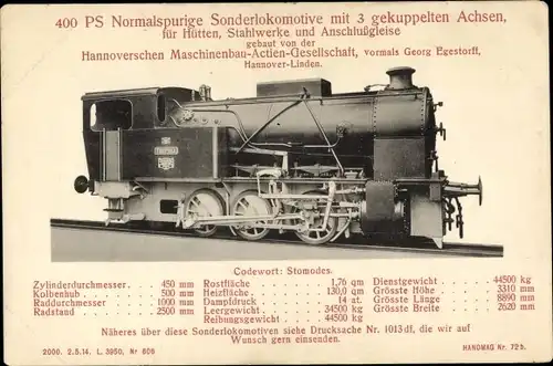 Ak Deutsche Eisenbahn, Sonderlokomotive für Hütten und Stahlwerke, Hanomag, Dampflok