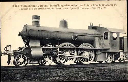Ak Dänische Eisenbahn, 2-B-1 Verbund Schnellzuglokomotive, Dampflok, Hanomag