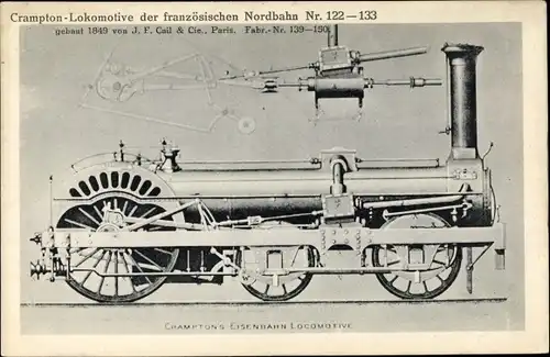 Ak Französische Eisenbahn, Crampton Lokomotive der französischen Nordbahn 122-133
