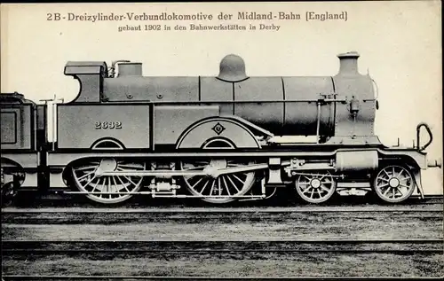 Ak Britische Eisenbahn, 2 B Verbundlokomotive der Midland Bahn, Dampflok 2632
