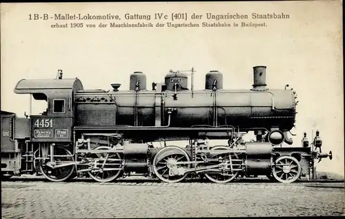 Ak Ungarische Eisenbahn, 1 B-B Mallet Lokomotive, Ungarische Staatsbahn, Dampflok 4451