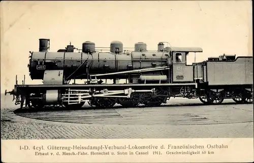 Ak Französische Eisenbahn, 1-D Güterzug Verbundlokomotive, Französische Ostbahn, Dampflok 4105