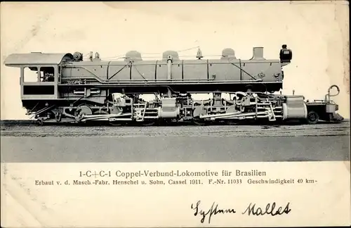 Ak Brasilianische Eisenbahn, 1-C+C-1 Verbundlokomotive, Dampflok, Henschel & Sohn