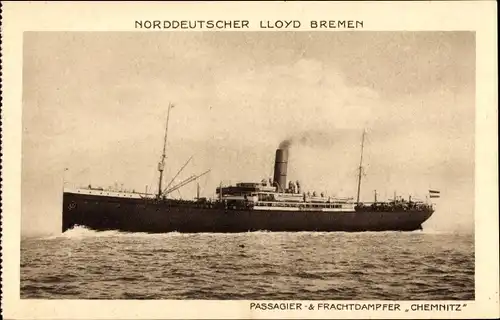 Ak Passagier und Frachtdampfer Chemnitz, Norddeutscher Lloyd Bremen, Dampfschiff