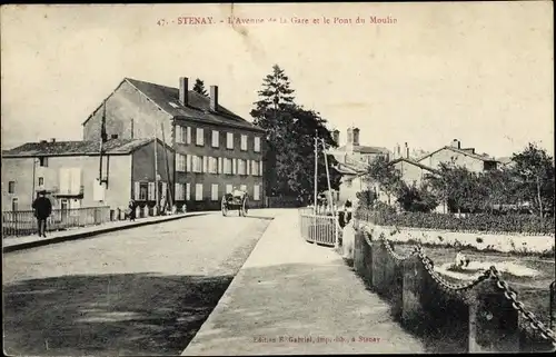 Ak Stenay Lothringen Meuse, L'Avenue de la Gare, Pont du Moulin