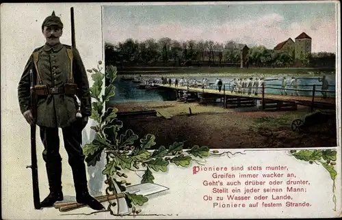 Passepartout Ak Pioniere beim Brückenbau, Deutsche Soldaten in Uniformen