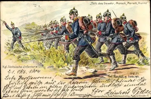Künstler Litho Henckel, Carl, Kgl. Sächs. Infanterie, Deutsche Soldaten in Uniformen