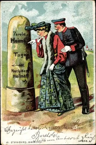 Litho Parole Heimat, deutscher Soldat, Frau, Reserve