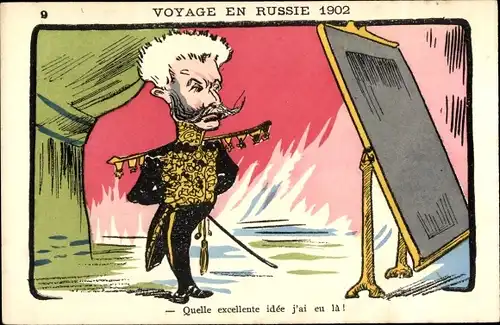 Ak Voyage en Russie 1902, Quelle excellente ide j'ai eu la, Politiker vor dem Spiegel