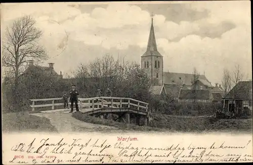 Ak Warffum Groningen Niederlande, Kirche, Brücke