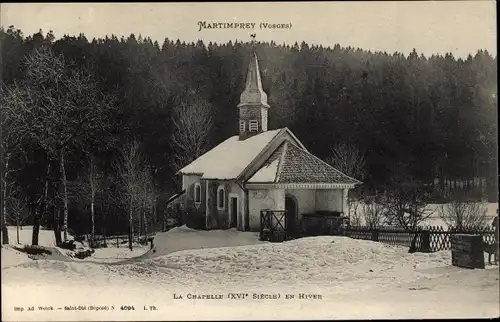 Ak Martimprey, Vosges, Kapelle aus dem 16. Jahrhundert im Winter