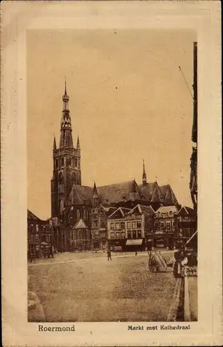 Ak Roermond Limburg Niederlande, Markt met Kathedraal