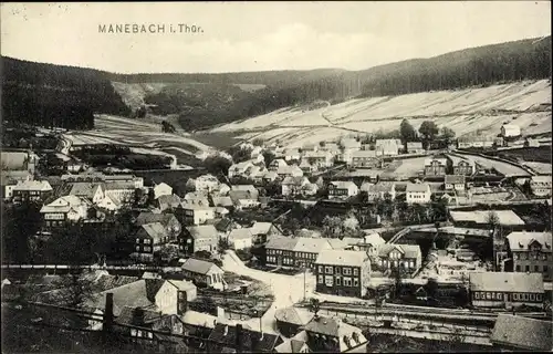 Ak Manebach Ilmenau Thüringen, Panorama vom Ort