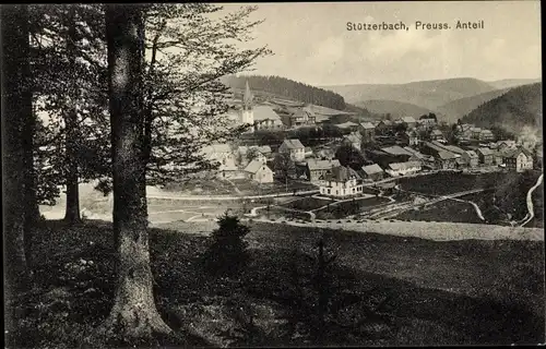 Ak Stützerbach im Ilm Kreis Thüringen, Preuss. Anteil, Ortspanorama, Kirche