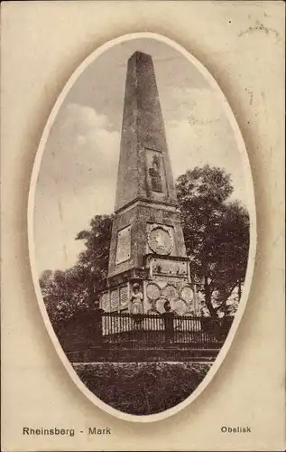 Passepartout Ak Rheinsberg in der Mark, Obelisk, Denkmal