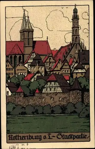 Steindruck Ak Rothenburg ob der Tauber Mittelfranken, Stadtpartie
